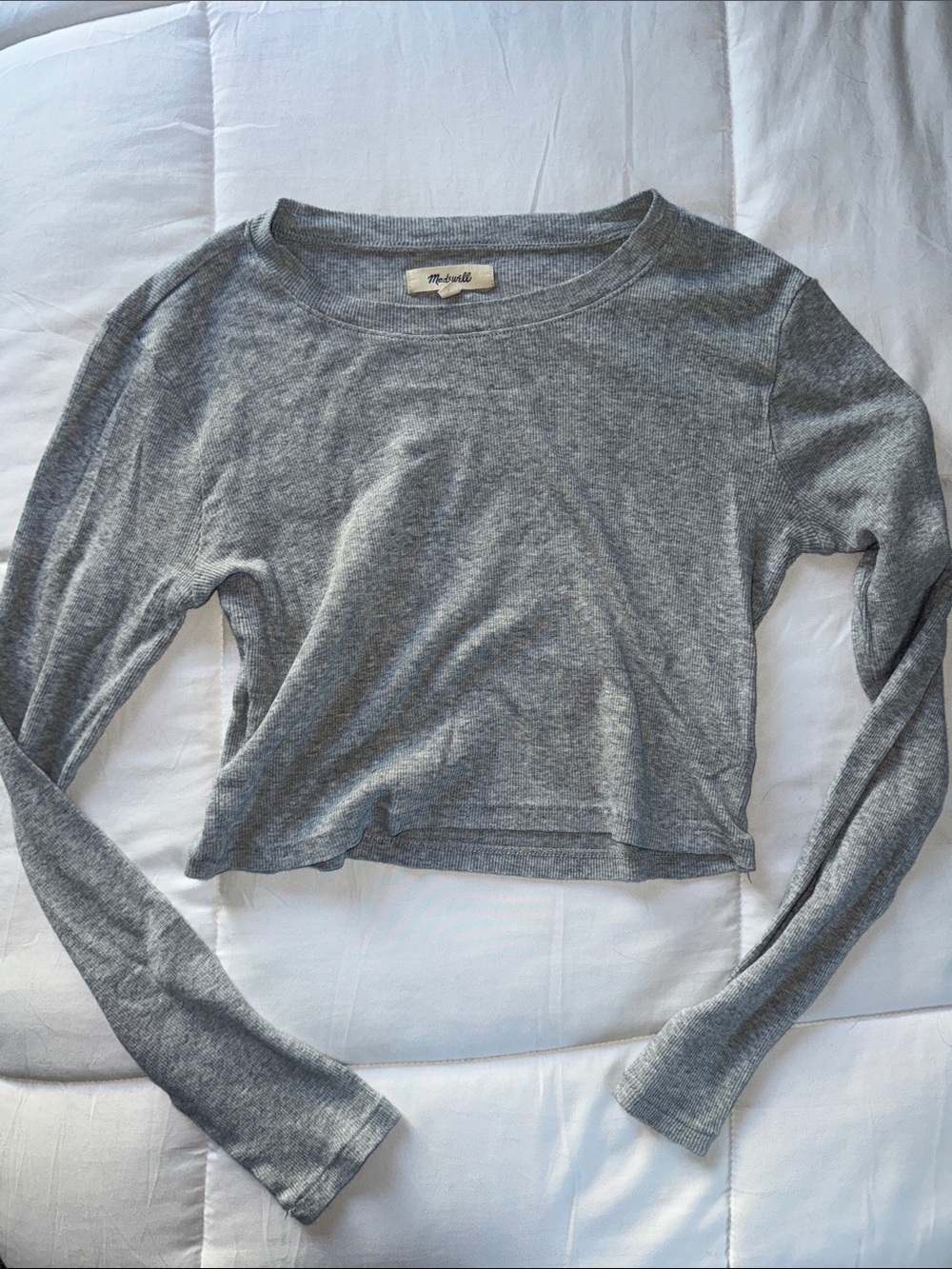 Madewell Heather Gray Long-Sleeve Cropped Tee